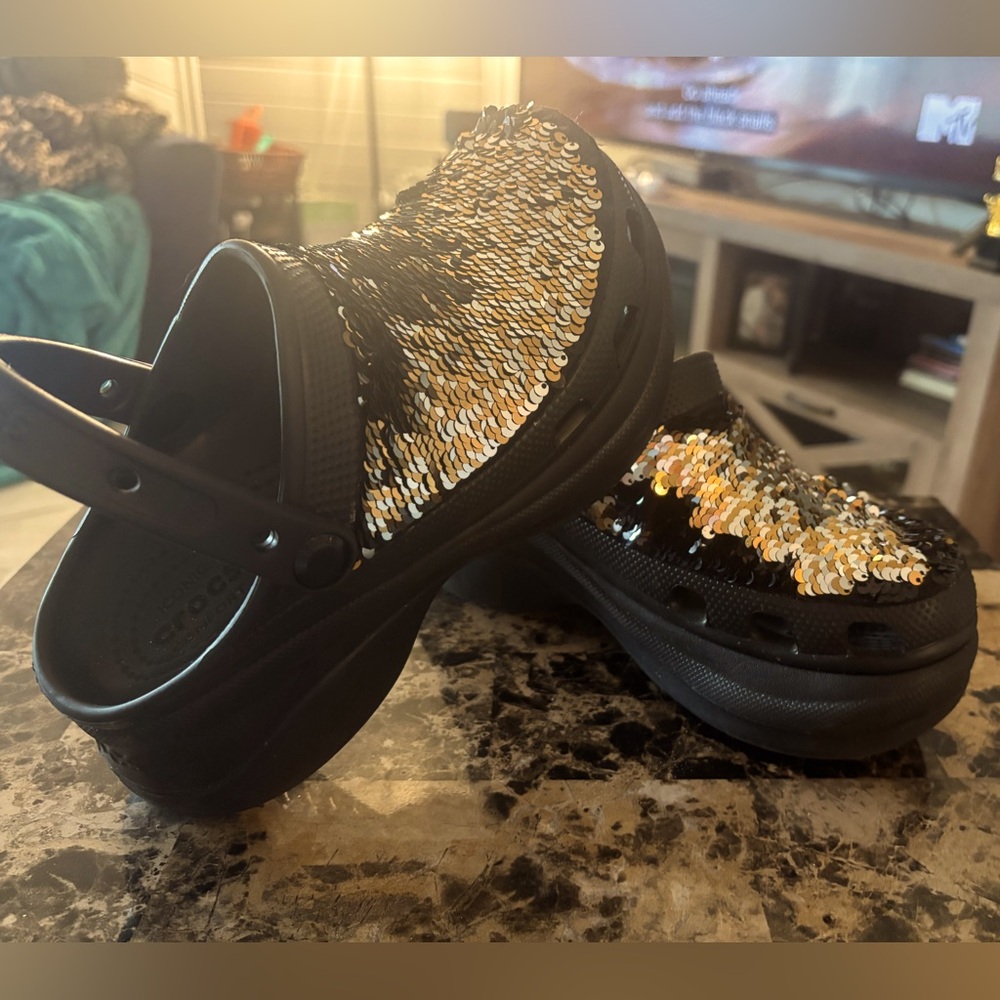 Crocs Flip-Sequin Platform Clogs